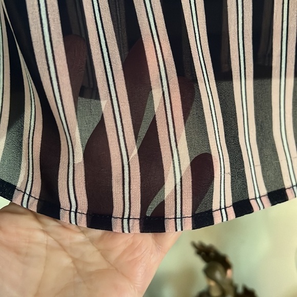 A NEW DAY Pink/Black/White Striped Long Sleeve Sheer Top, Size Small, EUC. - Picture 5 of 6